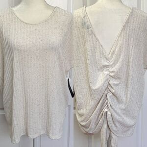 NWT Lulu's Ruched Back Cream Ivory Ribbed Top Blouse Size XL